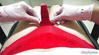 Sisk lingerie coleção ep5: fapping com calcinha vermelha e gozando em camisinha
