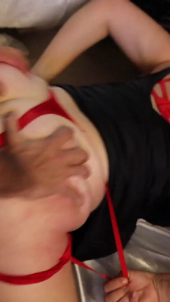 Stunning moment from "191 - White Slut, Leather Dress, Red Satin Lingerie, Rimming, Blowjob, Fuck"