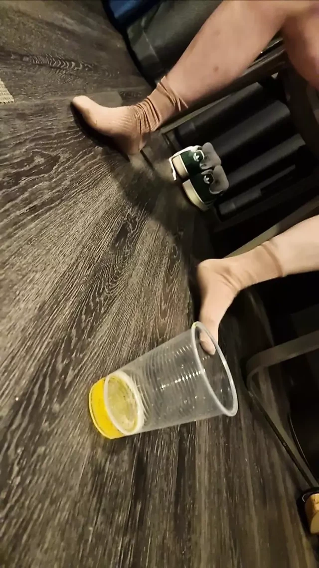 Trying beer pong from my wet pussy