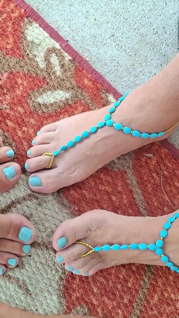 Rubbing my cum onto her feet with my toes | Clip 3