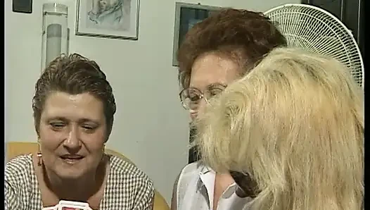 Grannies lick and finger fuck each others hairy pussies after strip poker game