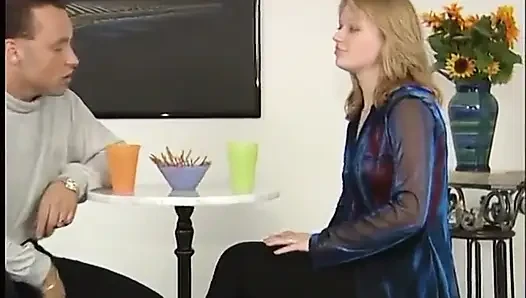 Sexy blonde sucks a monster cock then shoves it into her shaved pussy