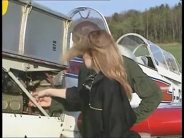 Stunning redhead slut gets outdoor fucked by pilot