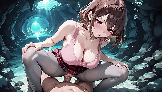 Hentai Girl Fucked Hard in Secret Underwater Cave - Massive Creampie Overflow