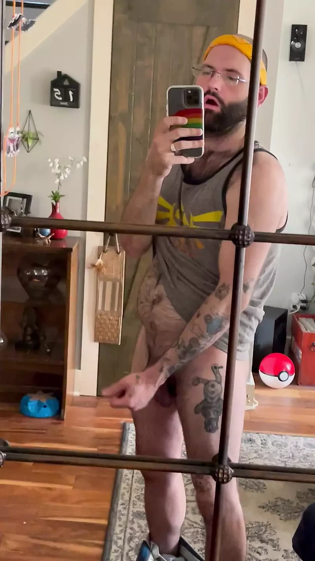 Hairy guy masturbating cock
