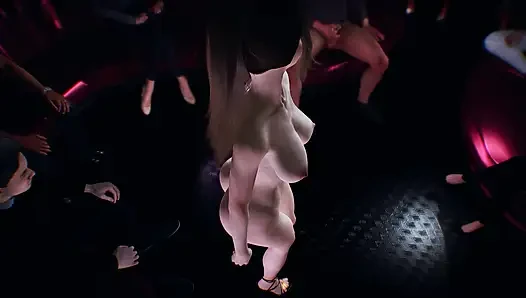 Seksi Asyalı kız striptiz kulübünde çıplak dans ediyor