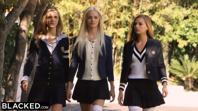 Blacked preppy girl threesome get three bbcs