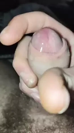 Touching throbbing cock dripping with precum come lick it