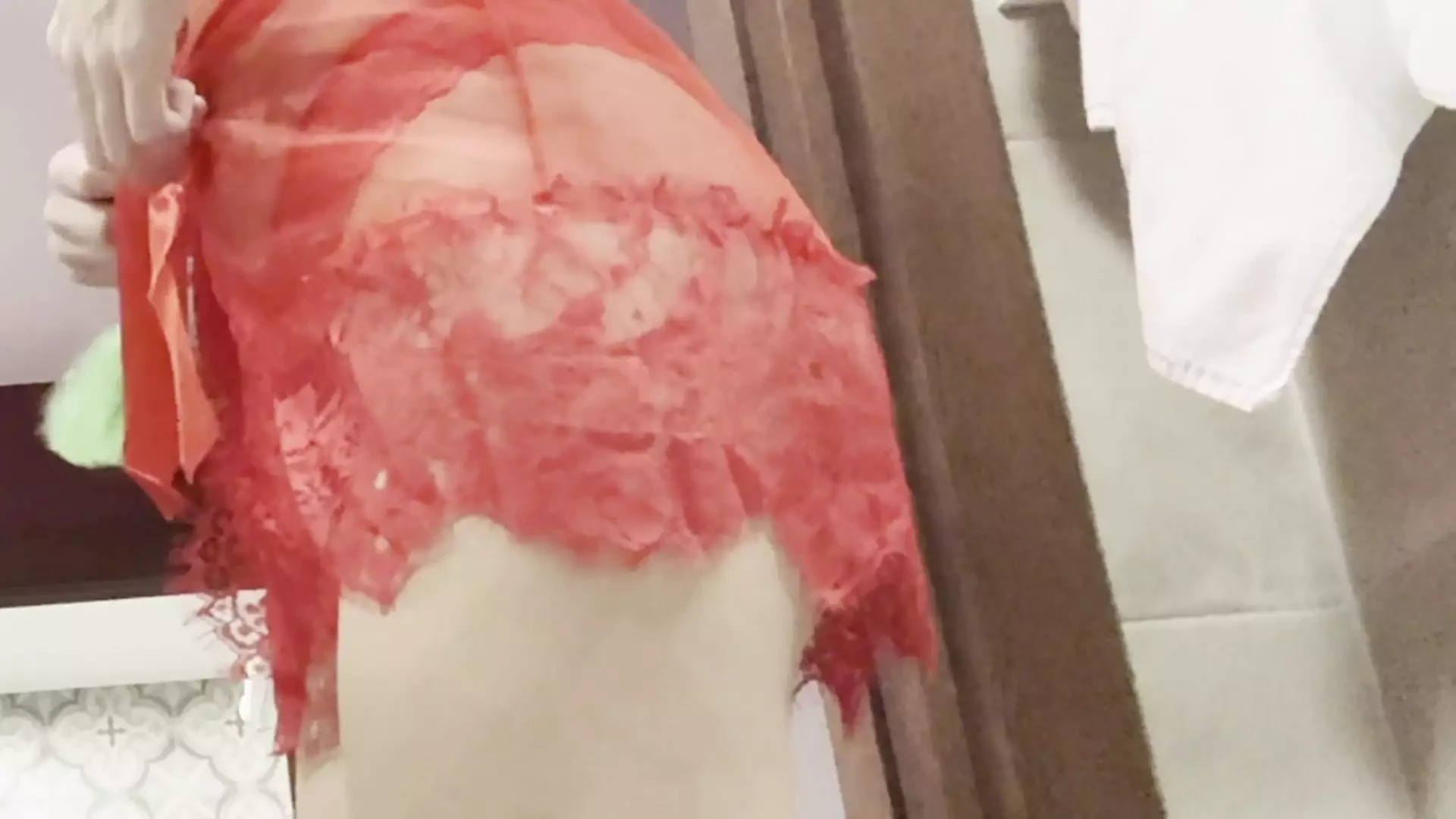 girl cleaning the hotel room in beautiful lingerie