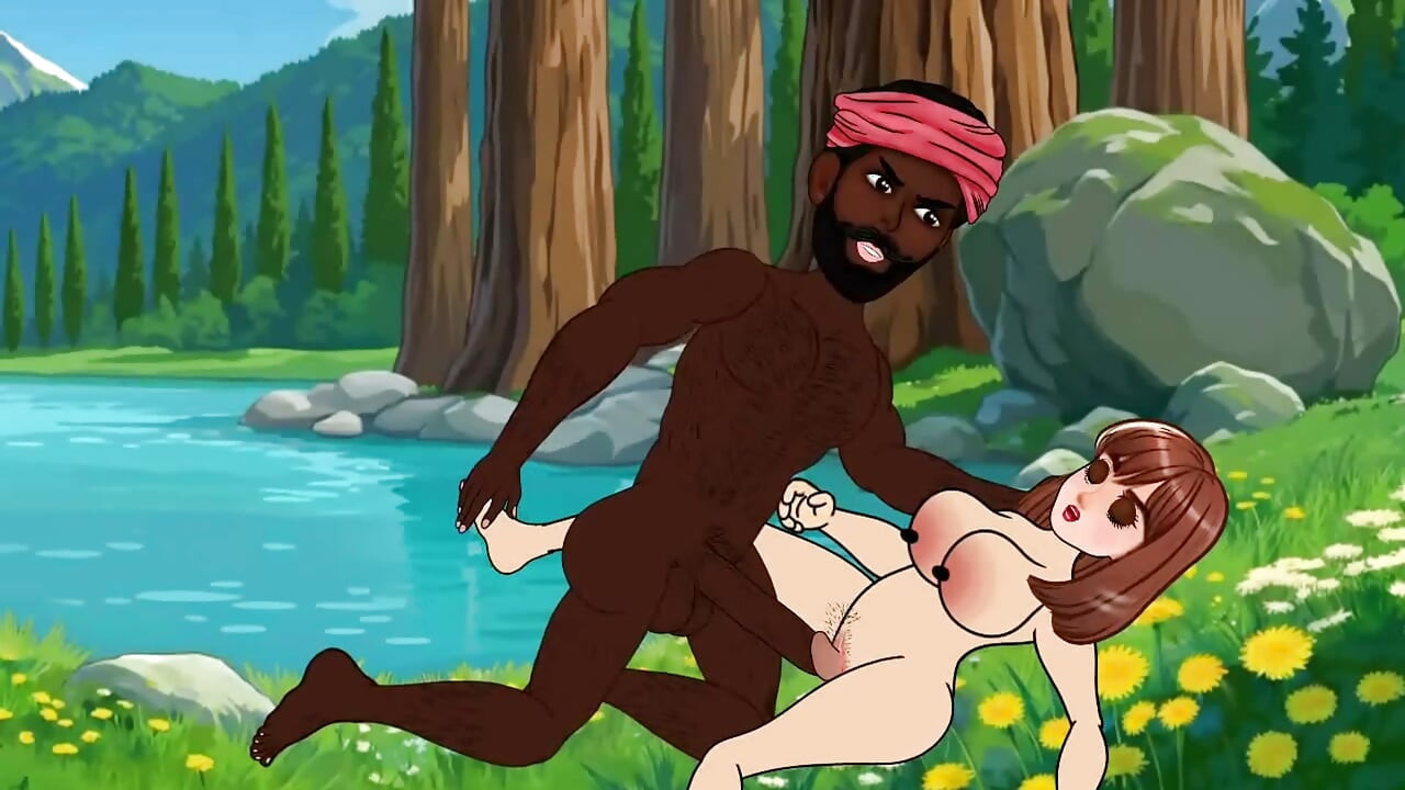 22-year-old Sabina fucked a big cock in the village man in the pond and dropped the water of the penis. Black thick cock.