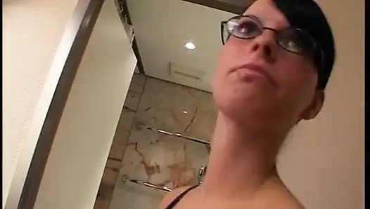 Spex brunette with round butt gets slammed in pov