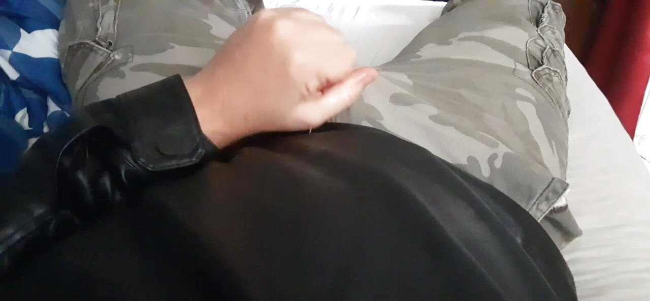 Cum on leather and cargo pants