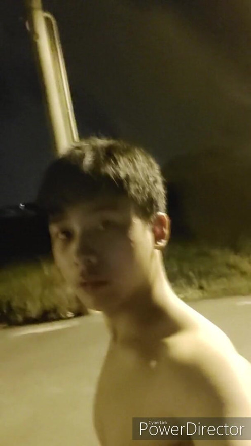 Exhibitionist boy starts selfie in the wild