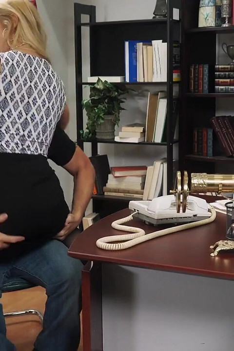 Slutty blonde secretary bounces her big boobs