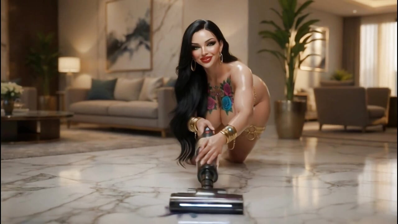 BBW Mature Wife House Cleaning Tease Vacuum Show 3D silicone sex doll   CGI 8K
