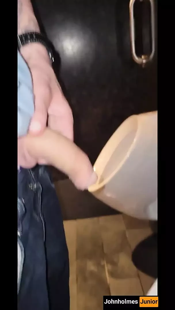 johnholmesjunior whipping out huge soft cock in public open urinal in vancouver mens bathroom