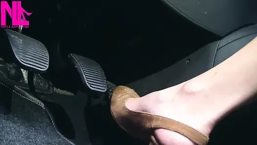 Revving and Driving in Light Brown Peeptoe Sandals