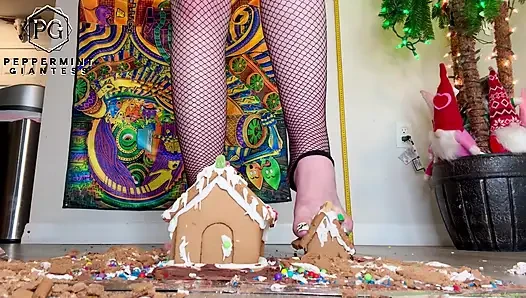 Giantess Christmas Village Slo-mo Crush Destroying My Gingerbread Houses in Slow Motion