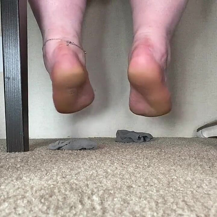 Big Feet- Under the Chair View of Removal Shoes and Socks
