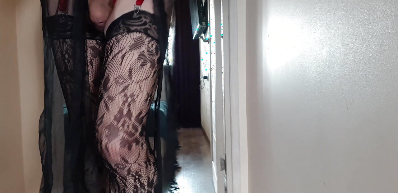 in a sexy black robe