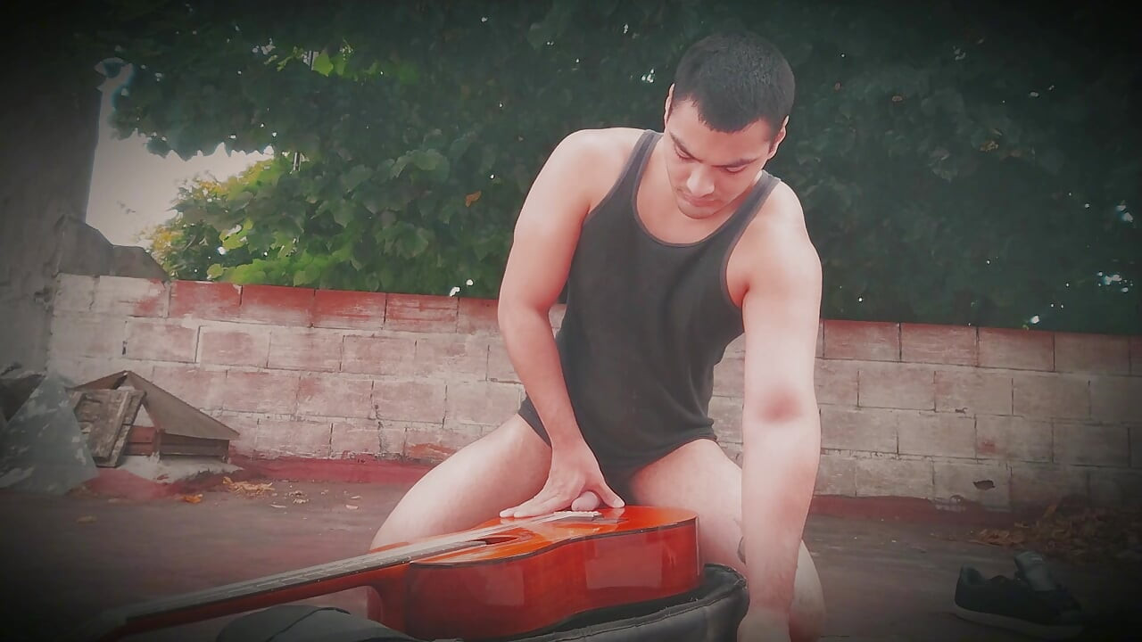 Big Muscular Man - GuitarJob - In the Air Rubbing Yamaha C80 Orange Guitar By The Penis - Sexy Number 1
