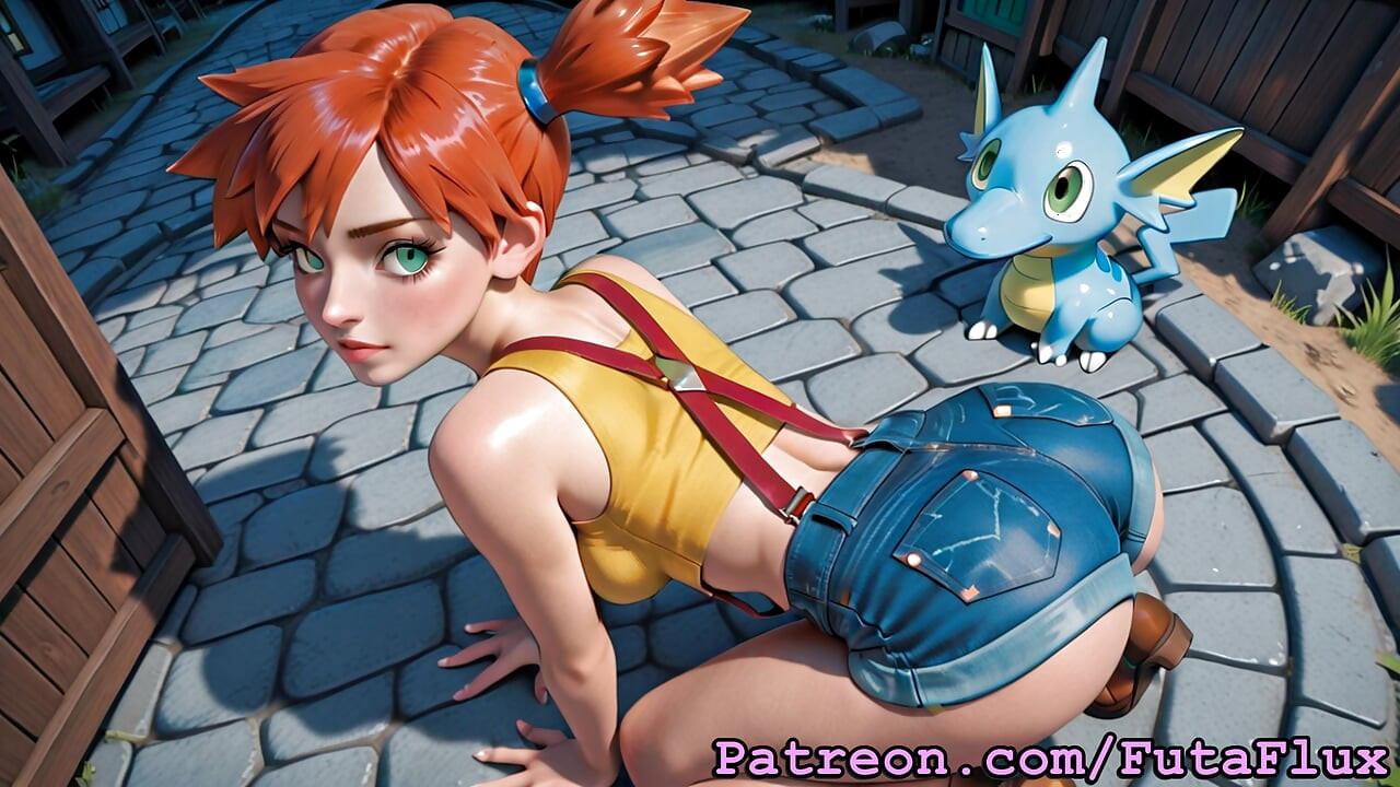 来自口袋妖怪的Futanari Misty - 自慰，射精，自慰