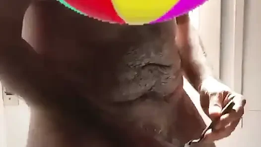Handsome Mature Chubby with Big Fat Cock Shaving My Cock and Eggs in the Shower in Close-up