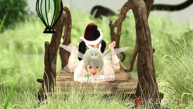 Hot sex! Horny beautiful fairy and gnome in the village