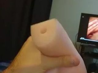 Fucking sex toy + slow motion cumshot