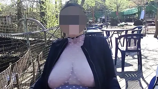 Small Café on the Terrace with a Transparent Top and a Mini Skirt No Panties