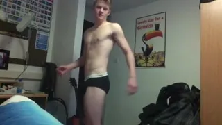 University lad trying on underwear