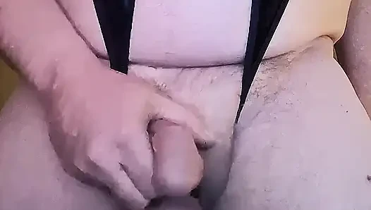 Grandpa wanking and cumming with a soft cock