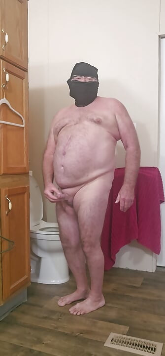 Nasty completely nude exhibitionist in the bathroom.