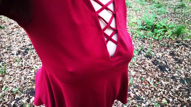 Punishing her breasts in the woods