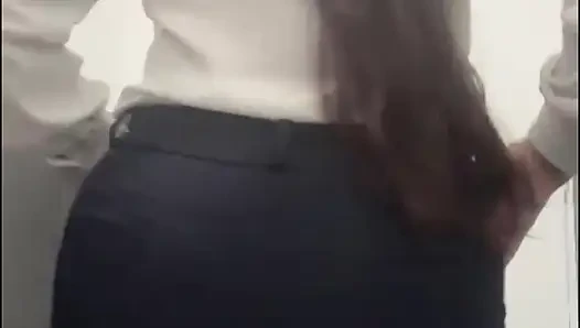 Secretary gets really horny in her office and takes off all her clothes and shows her whole vagina and fat ass