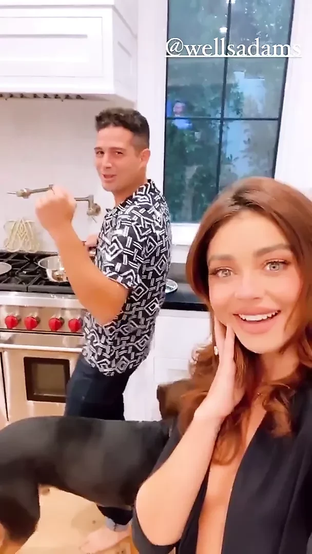 Sarah Hyland selfish in open shirt at home