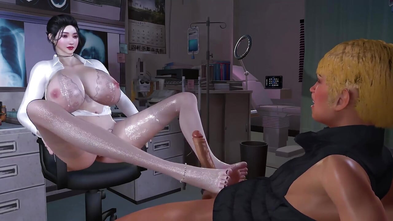 3d супер збуджена мамка медсестра дражнить молодого великого члена, щоб трахнути її пизду