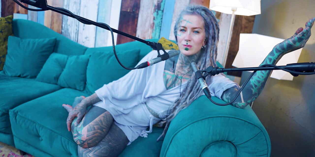 I talk about R - Relief - ASMR podcast SFW talking goth skinny girl dreadlocks tattoo model inked girl