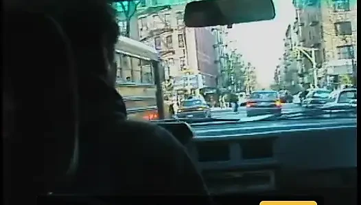 Commuter redhead carpools with creep who debases her in car in city traffic