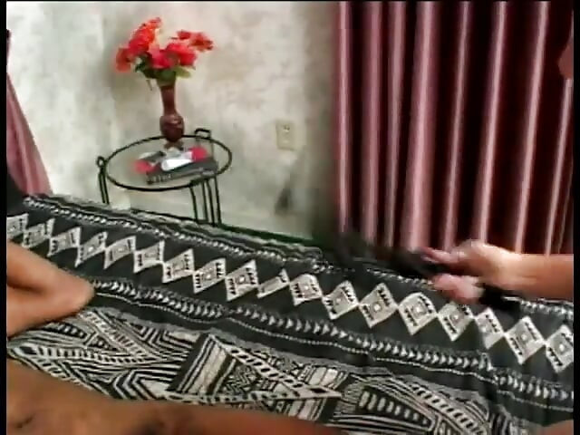 Black dude with huge dong enjoys having some bondage session in kinky interracial threesome