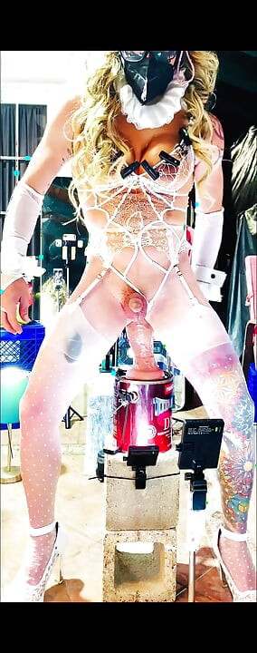 Sexy Shemale White Bodysuit Benito414 Riding Dildo Inside
