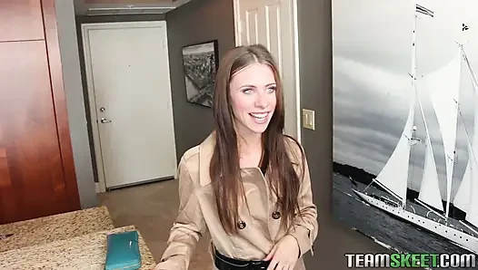 Cute petite teen sucks off a big cock stud