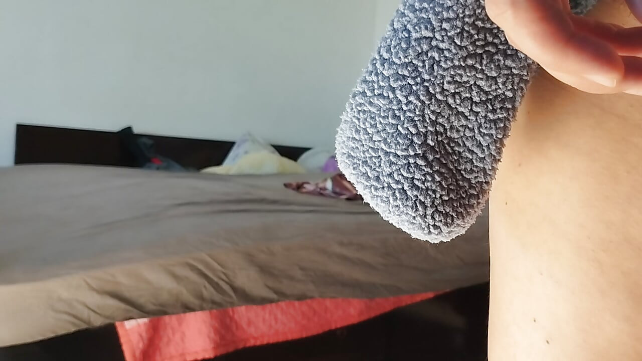 Amateur wife enjoys trying on clothes and cutting them. Amateur wife vacuums naked in the house.