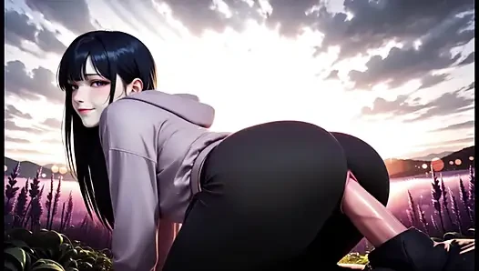 Hinata Hyuga sucking and fucking hard with Naruto Uzumaki in cowgirl, doggy style and missionary, intense moans, big ass bouncing, cream