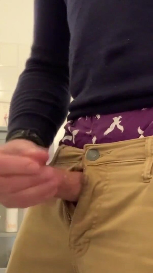 Bathroom Bating and cumming in my sagging jeans and boxers. NICE cum shot. verbal, moaning orgasm! | Clip 1