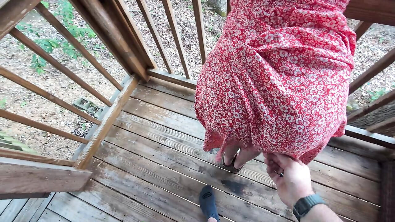 POV lap dance from redhead in summer dress