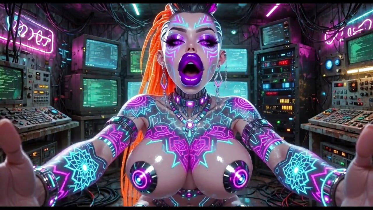 Cyberpunk stil kvinnor studsar bröst, Ai animation