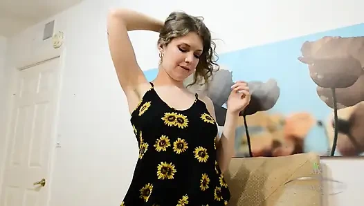 Apricot Pitts Undresses and Strokes her Hairy Pussy to Climax