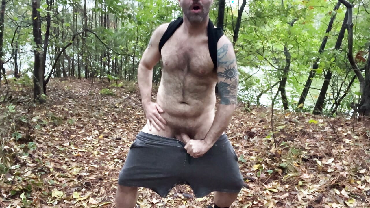 Handsome buddy jerking off by the lake at his local park exposed dick don cock penis hairy bator solo sexual
