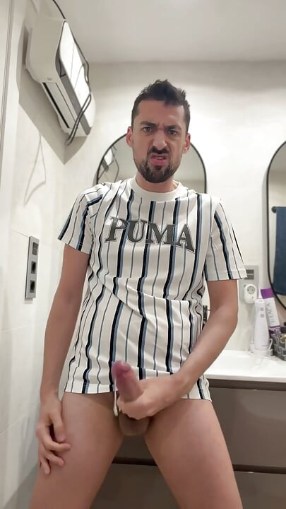Hot Stepdaddy Wanking off in Public Bathroom
